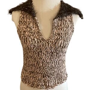 Vintage Y2K Suss Design Handmade Sweater Vest, Pink/Brown, Small